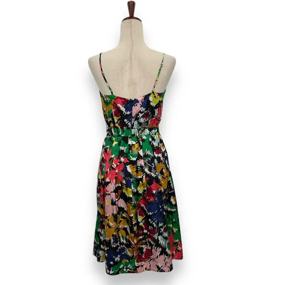 J. Crew Multicolor Floral Midi Dress - Green, Pink, Navy, Yellow